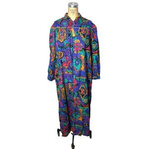 1980s/90s caftan kaftan dress with gold metallic details by Saybury Size L